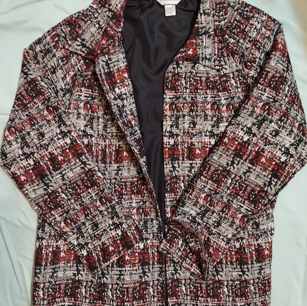 Christopher & Banks Women's Red and Black Tweed Metallic Jacket L